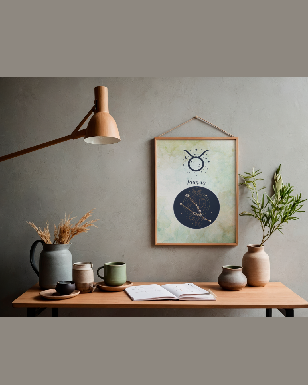 Taurus Zodiac Astrology Art Print | Luxury Sage Green Star Sign Wall Decor, High-End Celestial Constellation Digital Download PNG