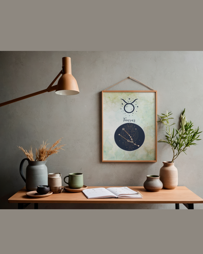 Taurus Zodiac Astrology Art Print | Luxury Sage Green Star Sign Wall Decor, High-End Celestial Constellation Digital Download PNG