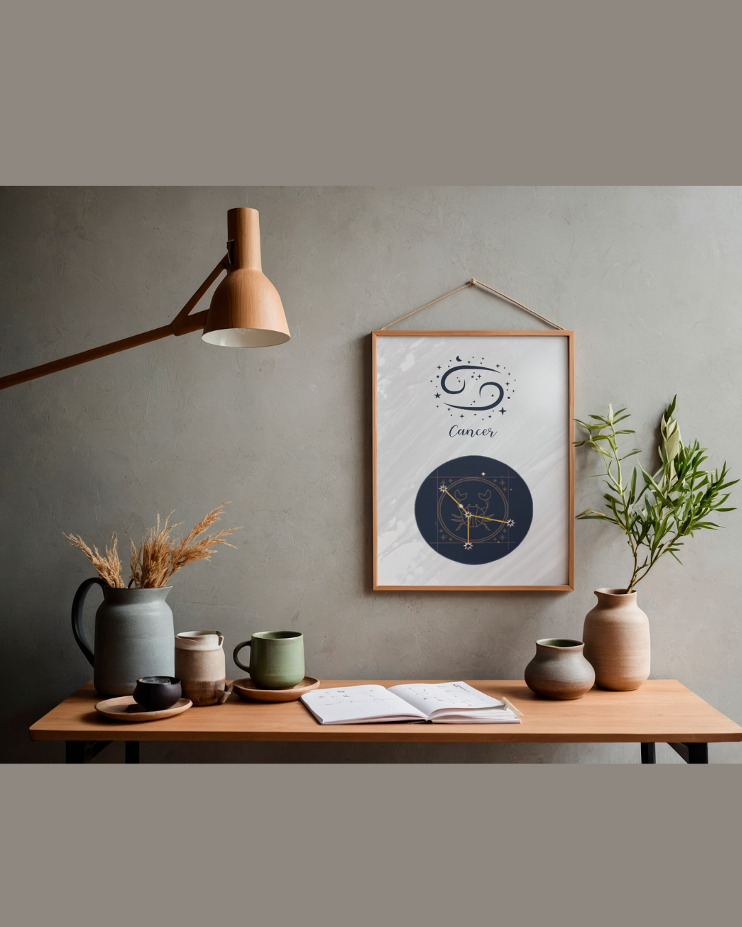 Cancer Zodiac Astrology Art Print | Luxury Silver Moon Sign Wall Decor, High-End Celestial Constellation Digital Download PNG