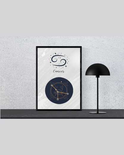 Cancer Zodiac Astrology Art Print | Luxury Silver Moon Sign Wall Decor, High-End Celestial Constellation Digital Download PNG