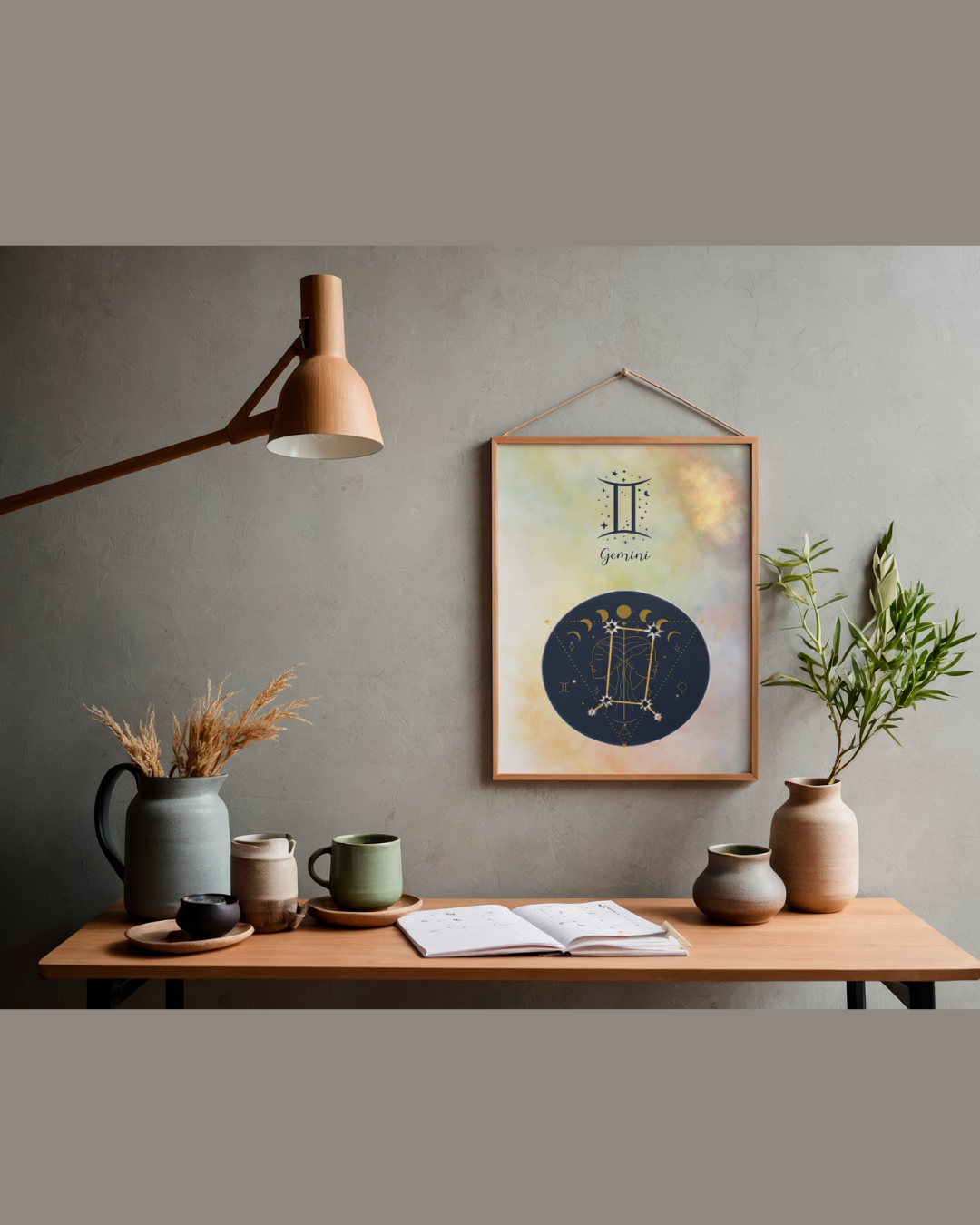Gemini Zodiac Astrology Art Print | Luxury Pastel Amber Sign Wall Decor, High-End Celestial Constellation Digital Download PNG