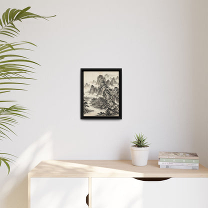 Framed Chinese Landscape | Ink Mountain Art Print | Zen Oriental Wall Decor