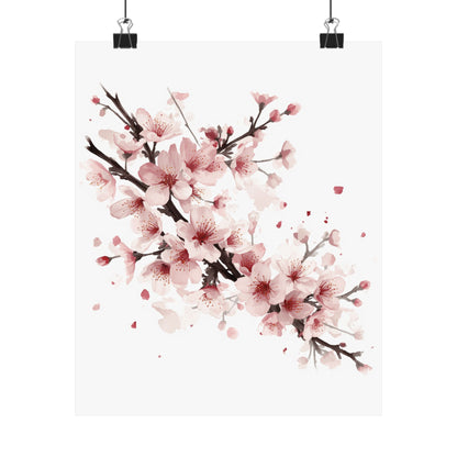Chinese Cherry Blossom Wall Art | Watercolor Sakura Print, Oriental Floral Poster