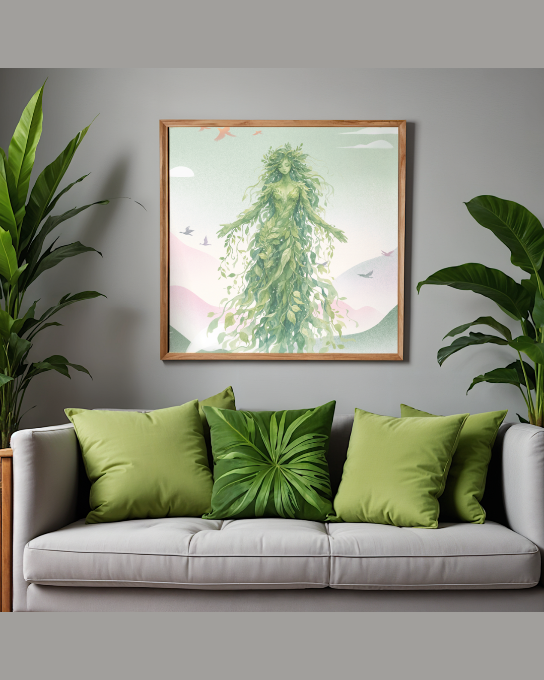 Mother Nature Forest Spirit Art Print | Earth Goddess Digital Download Poster | Mythical Greenery Leaves Wall Art | High-Res Printable PNG