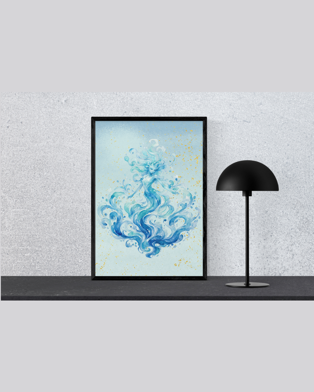 Water Nymph Watercolor Art Print | Fantasy Goddess Digital Download Poster | Mythical Spirit Wall Art | High-Res Printable PNG