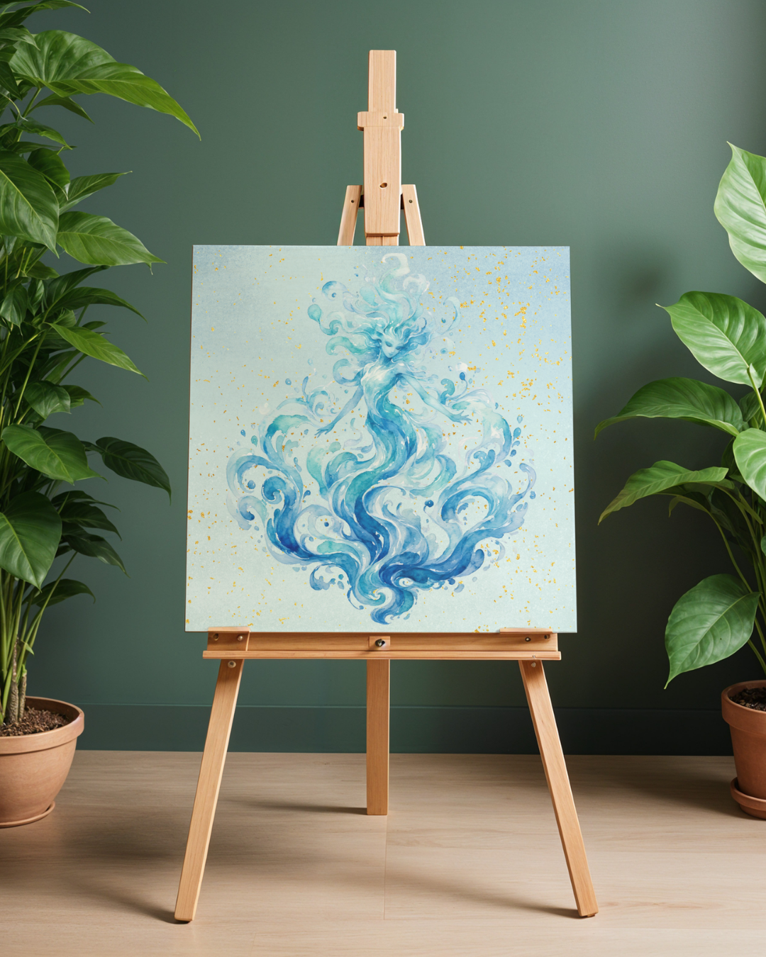 Water Nymph Watercolor Art Print | Fantasy Goddess Digital Download Poster | Mythical Spirit Wall Art | High-Res Printable PNG