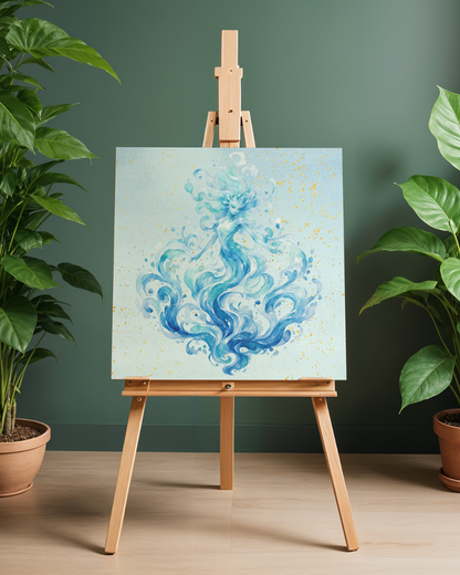 Water Nymph Watercolor Art Print | Fantasy Goddess Digital Download Poster | Mythical Spirit Wall Art | High-Res Printable PNG