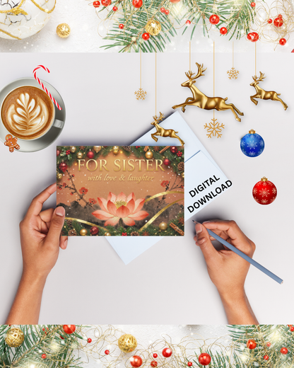 For Sister Luxury Christmas Card – Printable Digital Download (A6/A5)
