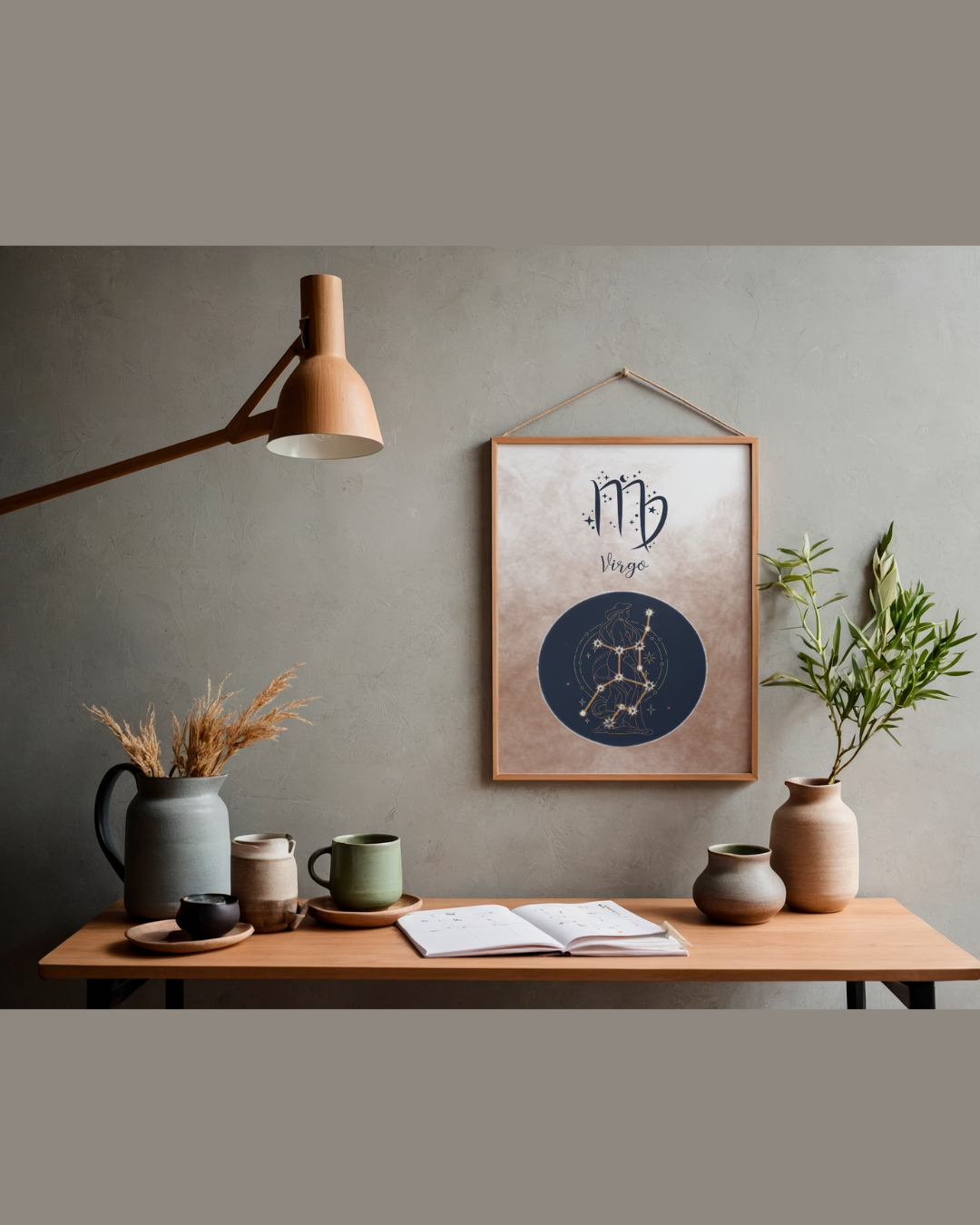 Virgo Zodiac Astrology Art Print | Luxury Earthy Brown Sign Wall Decor, High-End Celestial Constellation Digital Download PNG