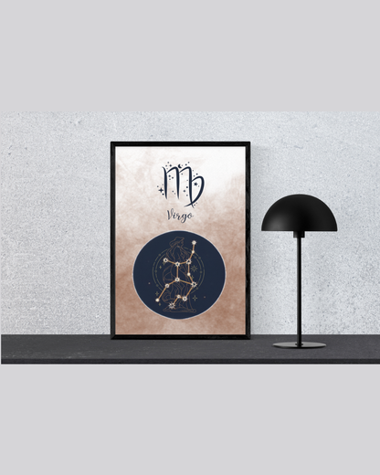 Virgo Zodiac Astrology Art Print | Luxury Earthy Brown Sign Wall Decor, High-End Celestial Constellation Digital Download PNG
