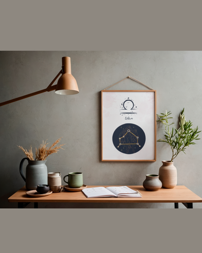 Libra Zodiac Astrology Art Print | Luxury Soft Rose Pink Sign Wall Decor, High-End Celestial Constellation Digital Download PNG