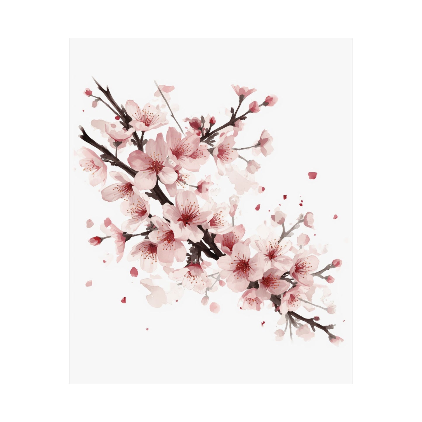 Chinese Cherry Blossom Wall Art | Watercolor Sakura Print, Oriental Floral Poster