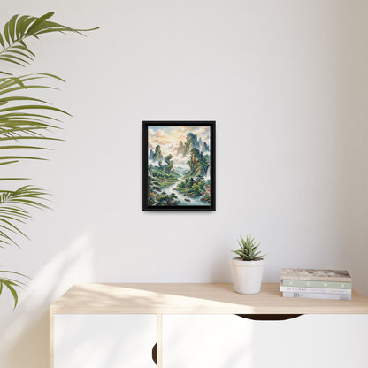 Framed Chinese Landscape | Ink River & Mountain Art | Oriental Wall Decor