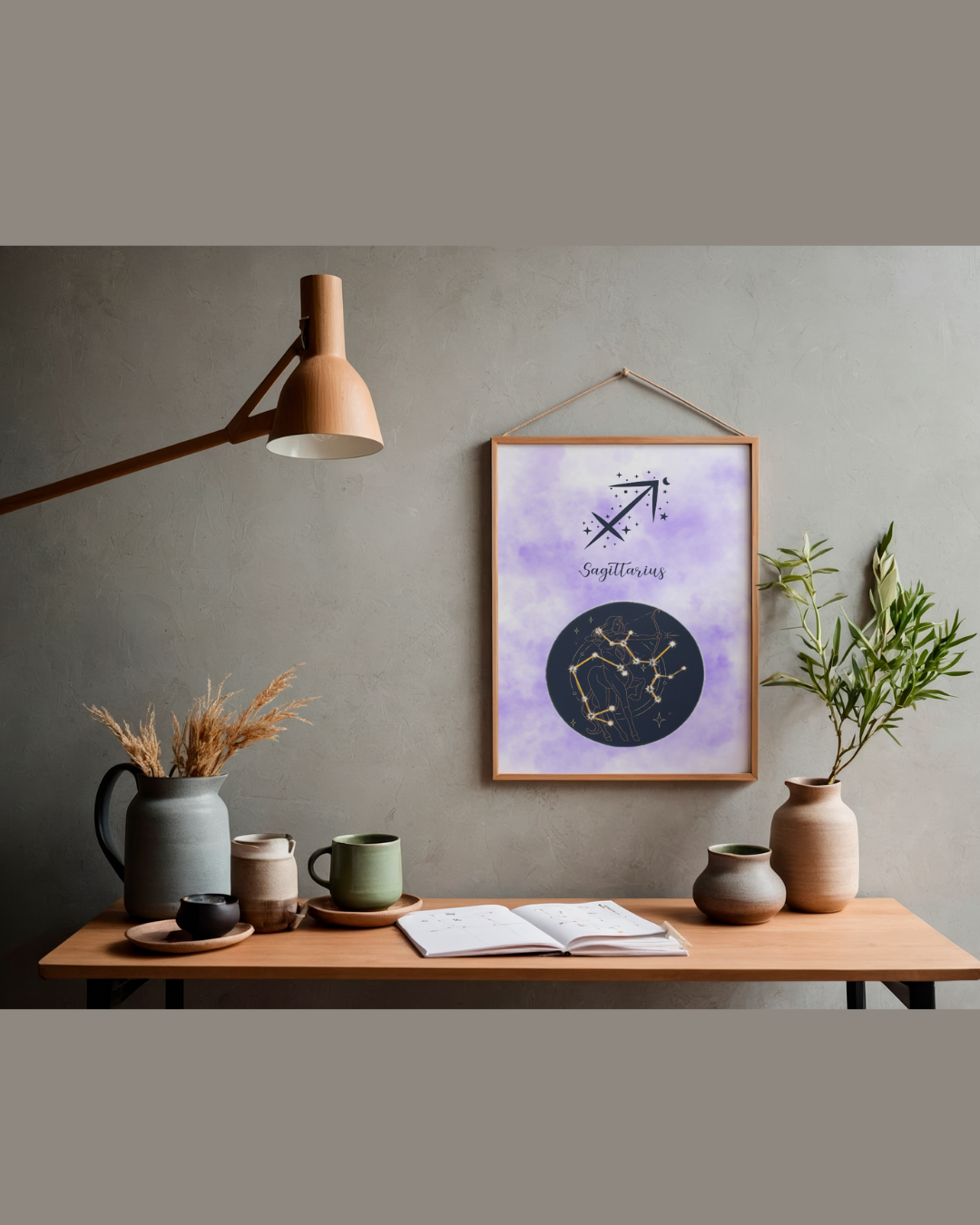 Sagittarius Zodiac Astrology Art Print | Luxury Amethyst Purple Sign Wall Decor, High-End Celestial Constellation Digital Download PNG