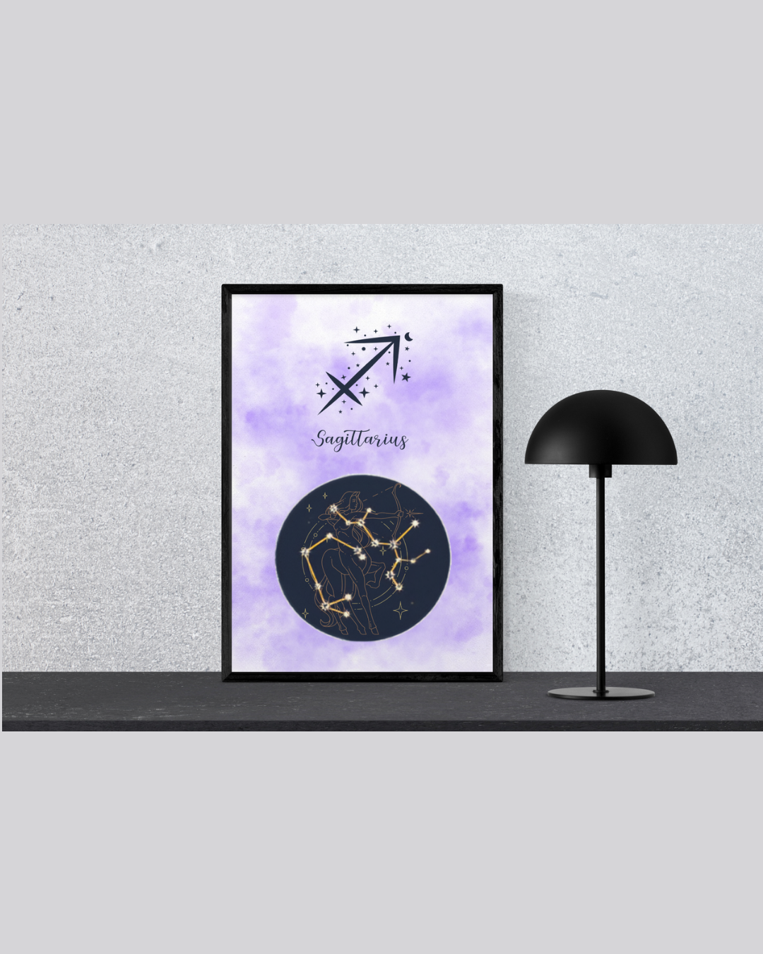 Sagittarius Zodiac Astrology Art Print | Luxury Amethyst Purple Sign Wall Decor, High-End Celestial Constellation Digital Download PNG