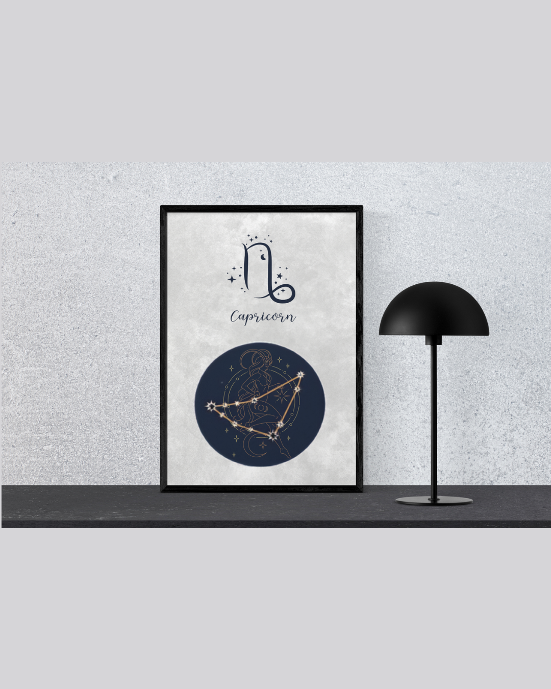 Capricorn Zodiac Astrology Art Print | Luxury Slate Grey Sign Wall Decor, High-End Celestial Constellation Digital Download PNG