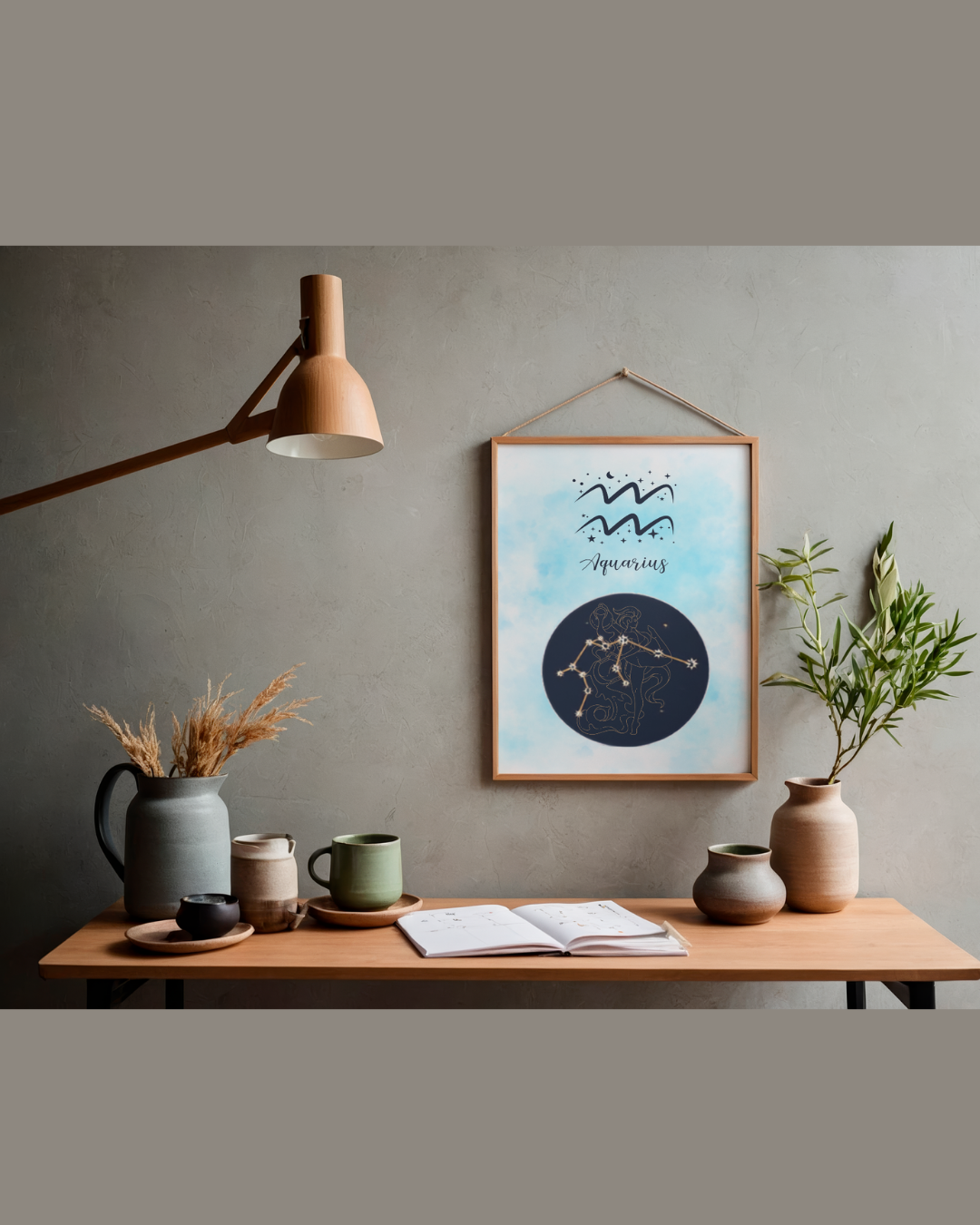 Aquarius Zodiac Astrology Art Print | Luxury Turquoise Blue Sign Wall Decor, High-End Celestial Constellation Digital Download PNG