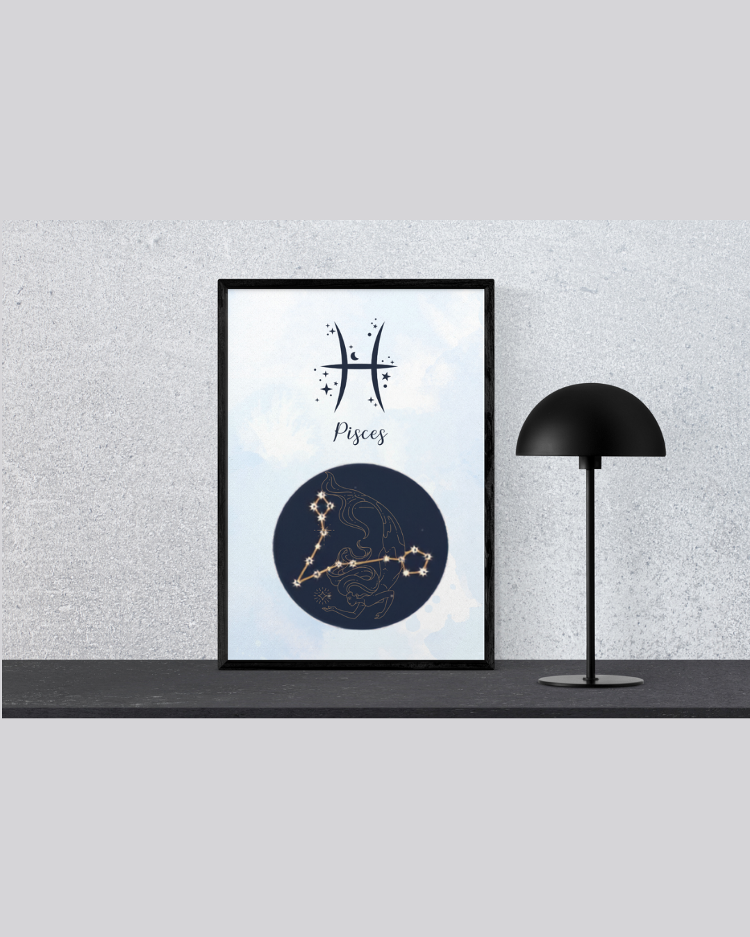 Pisces Zodiac Astrology Art Print | Luxury Sea Blue Sign Wall Decor, High-End Celestial Constellation Digital Download PNG