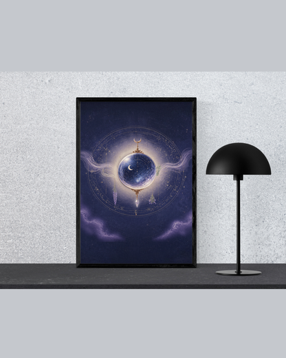 Celestial Moon Art Print | Luxury Mystic Wall Decor | Digital Download PNG