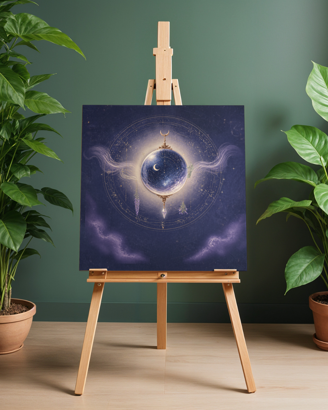 Celestial Moon Art Print | Luxury Mystic Wall Decor | Digital Download PNG