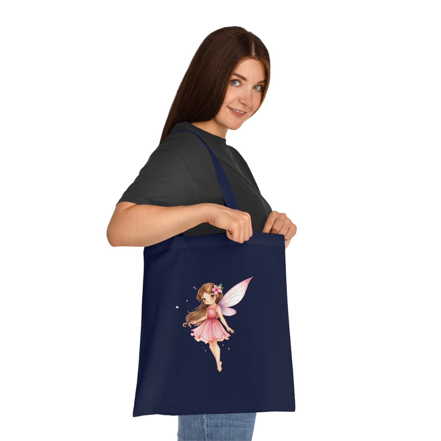 Fairy Tote Bag — Pink Flower Fairy Cotton Tote | Fantasy Character Art
