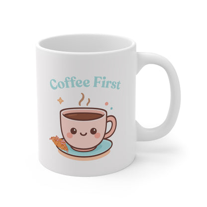 Coffee First Mug | Cute Kawaii Coffee Cup Illustration