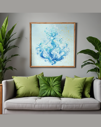 Water Nymph Watercolor Art Print | Fantasy Goddess Digital Download Poster | Mythical Spirit Wall Art | High-Res Printable PNG