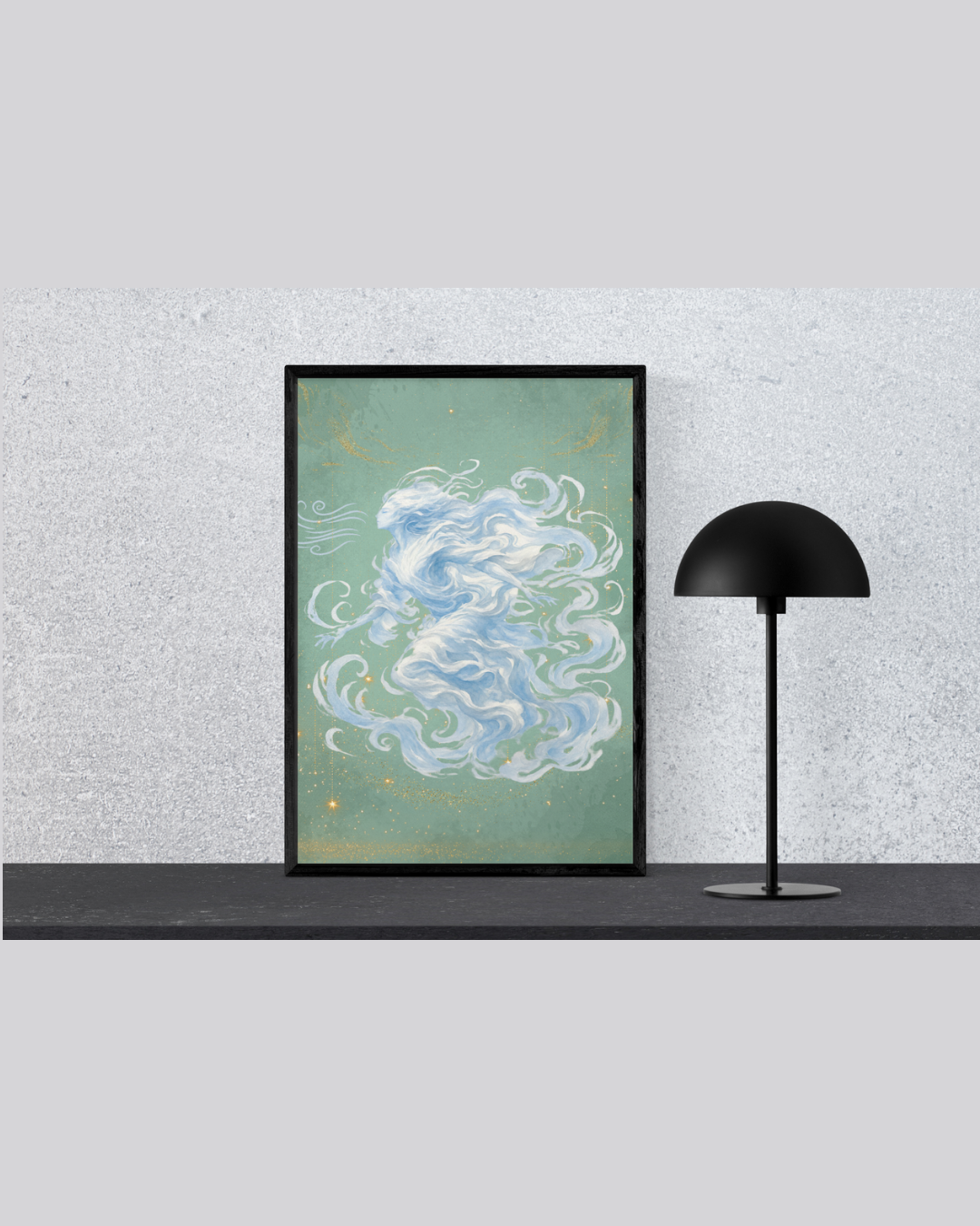 Celestial Wind Spirit Art Print | Luxury Sky God Wall Decor, High-End Cloud Elemental Poster, Sage Green Digital Download PNG