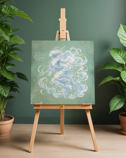 Celestial Wind Spirit Art Print | Luxury Sky God Wall Decor, High-End Cloud Elemental Poster, Sage Green Digital Download PNG