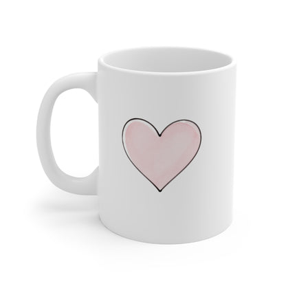 Pink Watercolor Heart Mug | Floral Script Love Coffee Cup