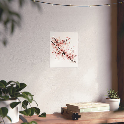 Chinese Cherry Blossom Wall Art | Watercolor Sakura Print, Oriental Floral Poster