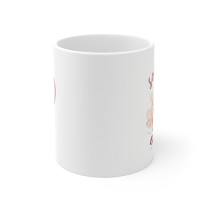Pink Watercolor Heart Mug | Floral Script Love Coffee Cup