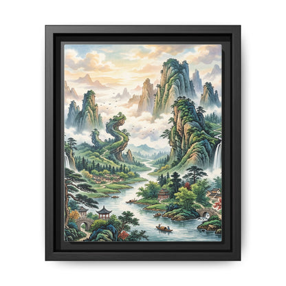 Framed Chinese Landscape | Ink River & Mountain Art | Oriental Wall Decor