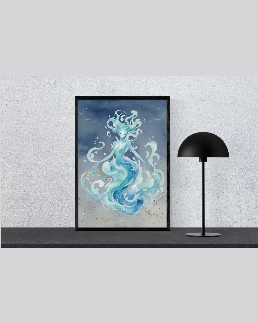 Water Elemental Sea Goddess Art Print | Ocean Spirit Digital Download Poster | Mythical Mermaid Fantasy Wall Art | High-Res Printable PNG