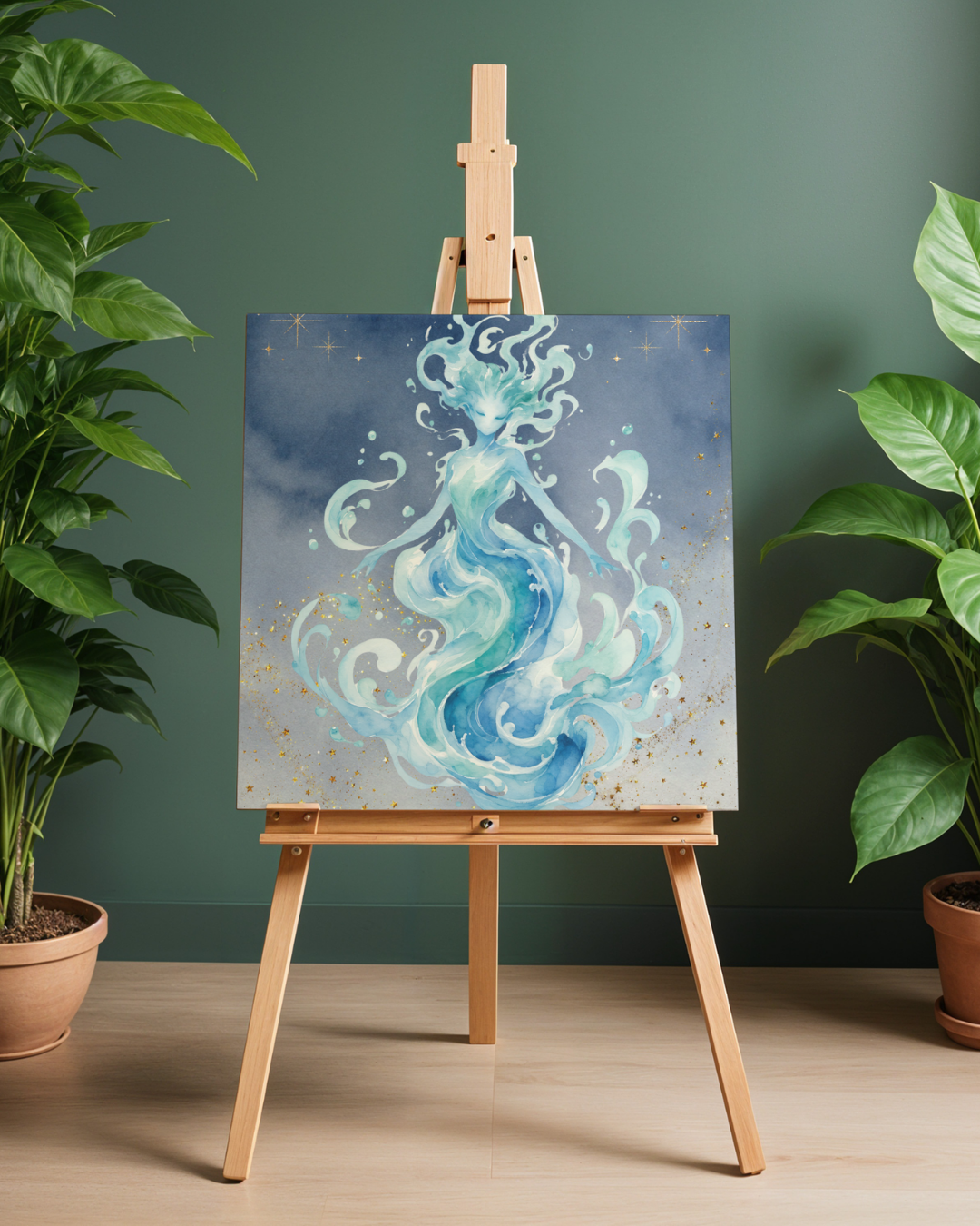Water Elemental Sea Goddess Art Print | Ocean Spirit Digital Download Poster | Mythical Mermaid Fantasy Wall Art | High-Res Printable PNG