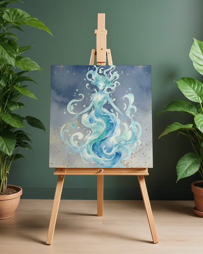 Water Elemental Sea Goddess Art Print | Ocean Spirit Digital Download Poster | Mythical Mermaid Fantasy Wall Art | High-Res Printable PNG