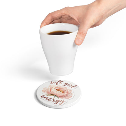 Soft Girl Energy Ceramic Coaster | Floral Peony Drink Mat