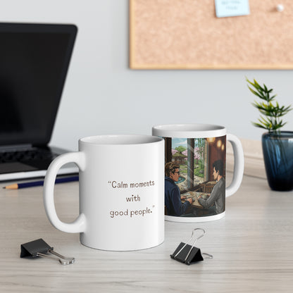 Calm Moments Mug | Friendship Coffee Cup | Minimalist Café Scene Gift