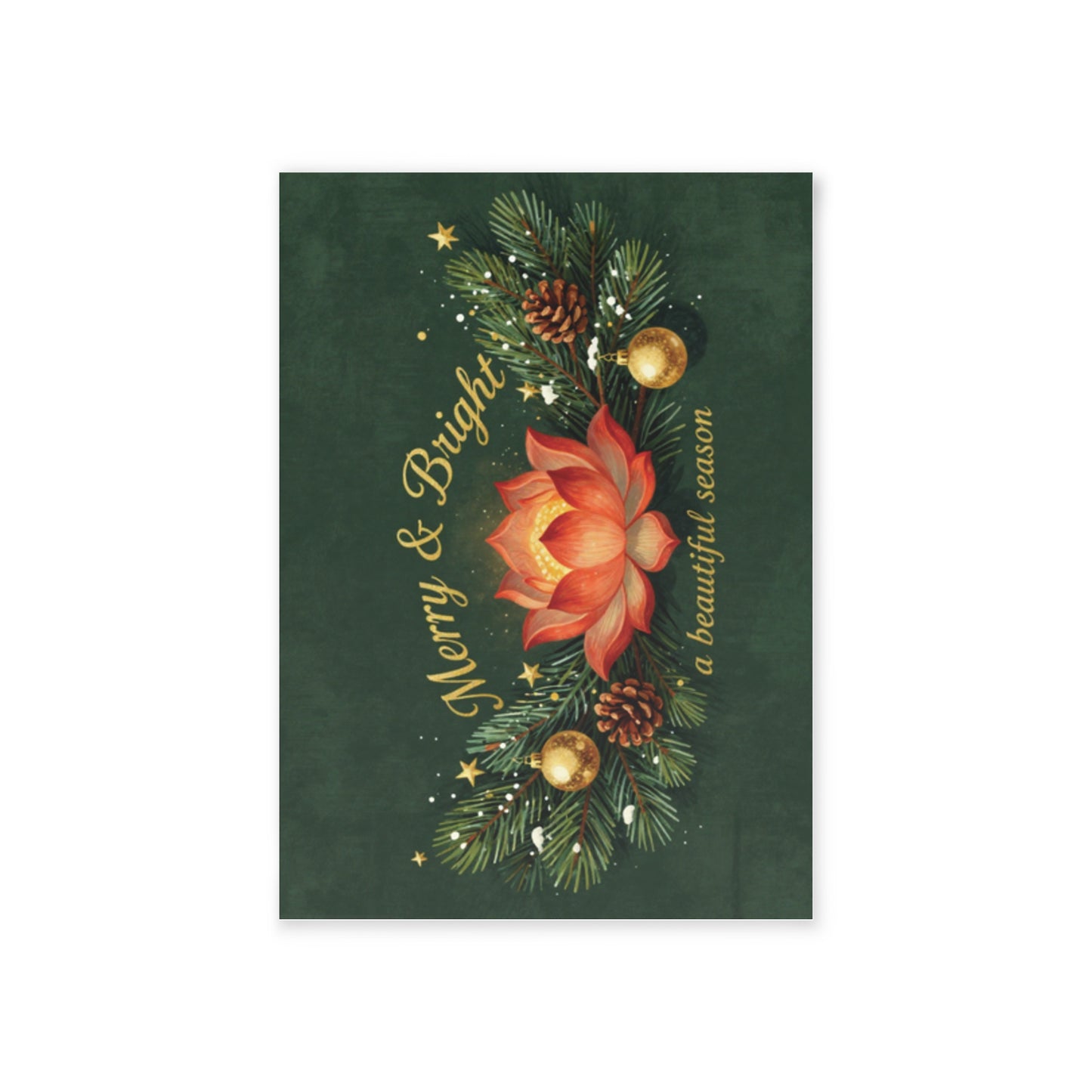 Holiday Card — Merry & Bright Floral Pinecone Christmas Card (Two-Sided)