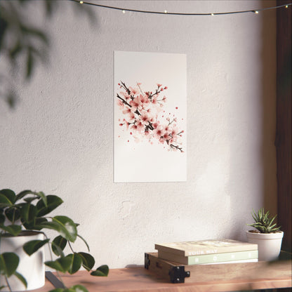 Chinese Cherry Blossom Wall Art | Watercolor Sakura Print, Oriental Floral Poster