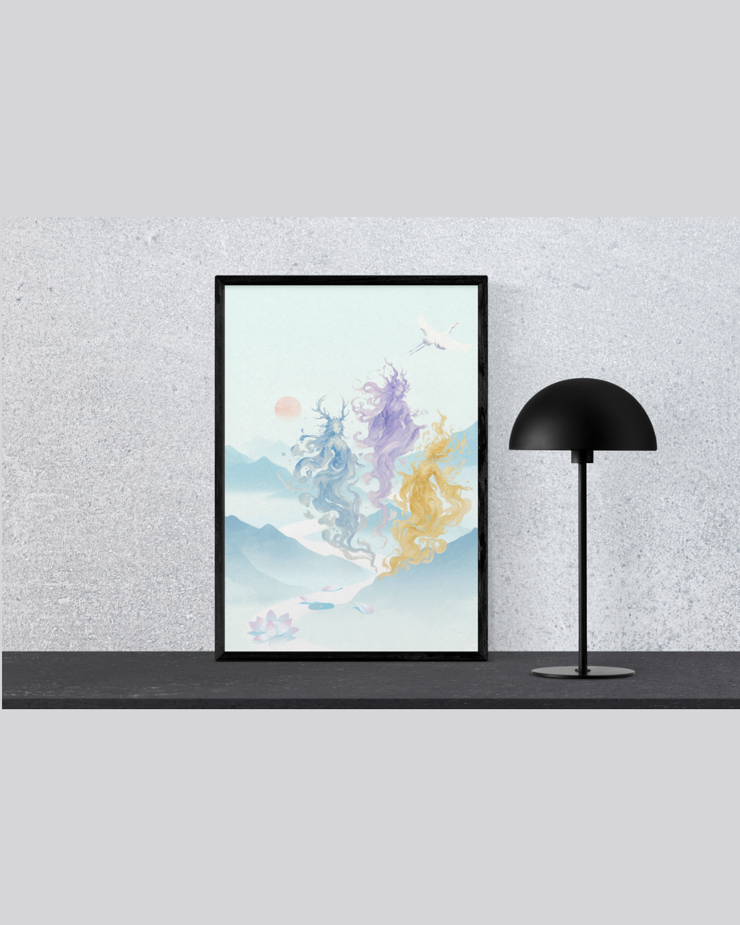 The Three Mountain Spirits – Mythical Goddess Art Print | Luxury Landscape Wall Decor, High-End Celestial Digital Download PNG