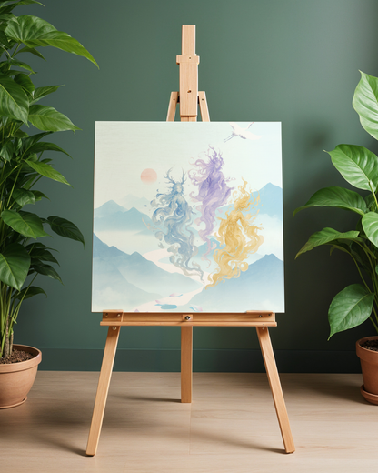 The Three Mountain Spirits – Mythical Goddess Art Print | Luxury Landscape Wall Decor, High-End Celestial Digital Download PNG