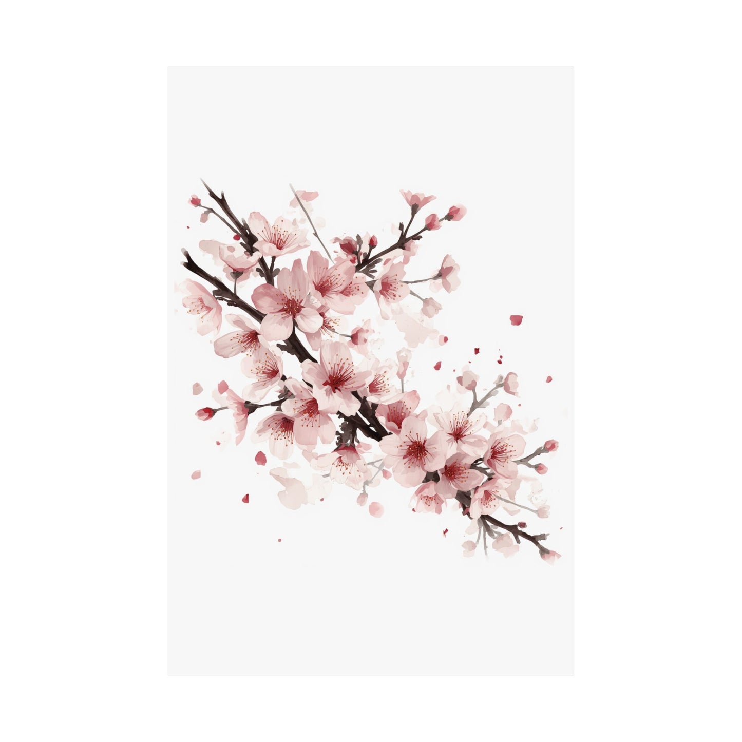 Chinese Cherry Blossom Wall Art | Watercolor Sakura Print, Oriental Floral Poster