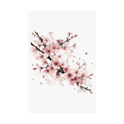 Chinese Cherry Blossom Wall Art | Watercolor Sakura Print, Oriental Floral Poster