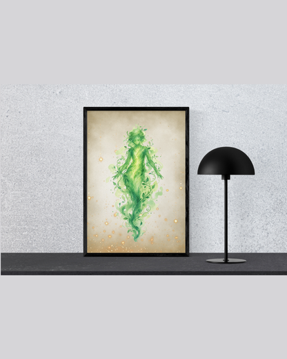 Forest Spirit Earth Goddess Art Print | Luxury Botanical Wall Decor, High-End Greenery Leaves Digital Download PNG