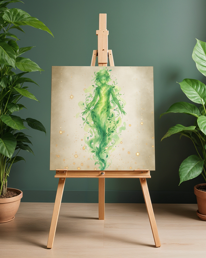 Forest Spirit Earth Goddess Art Print | Luxury Botanical Wall Decor, High-End Greenery Leaves Digital Download PNG