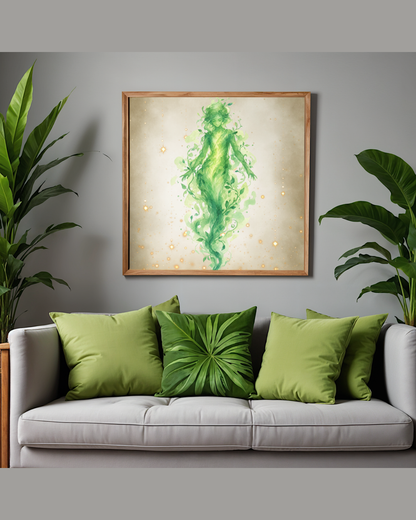 Forest Spirit Earth Goddess Art Print | Luxury Botanical Wall Decor, High-End Greenery Leaves Digital Download PNG