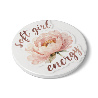 Soft Girl Energy Ceramic Coaster | Floral Peony Drink Mat