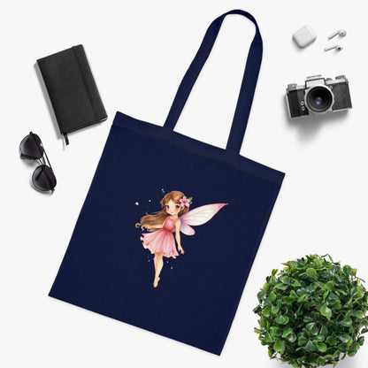 Fairy Tote Bag — Pink Flower Fairy Cotton Tote | Fantasy Character Art