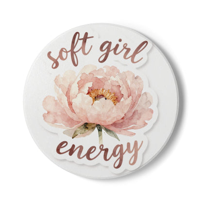 Soft Girl Energy Ceramic Coaster | Floral Peony Drink Mat